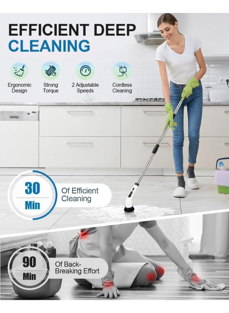 Electric Spin Scrubber 7-in-1 – Rechargeable Bathroom & Kitchen Cleaner with 7 Changeable Heads, Adjustable Extension Up to 4ft, 2-Speed, Water Resistan - Image 2